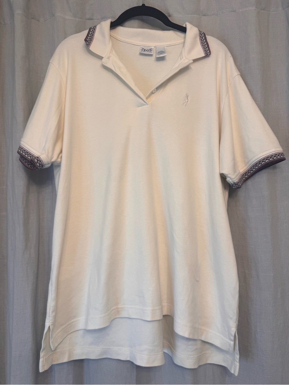 IZOD Vintage Cream Golf Polo Shirt Ladies XL Embroidered Fair Isle Trim Cotton